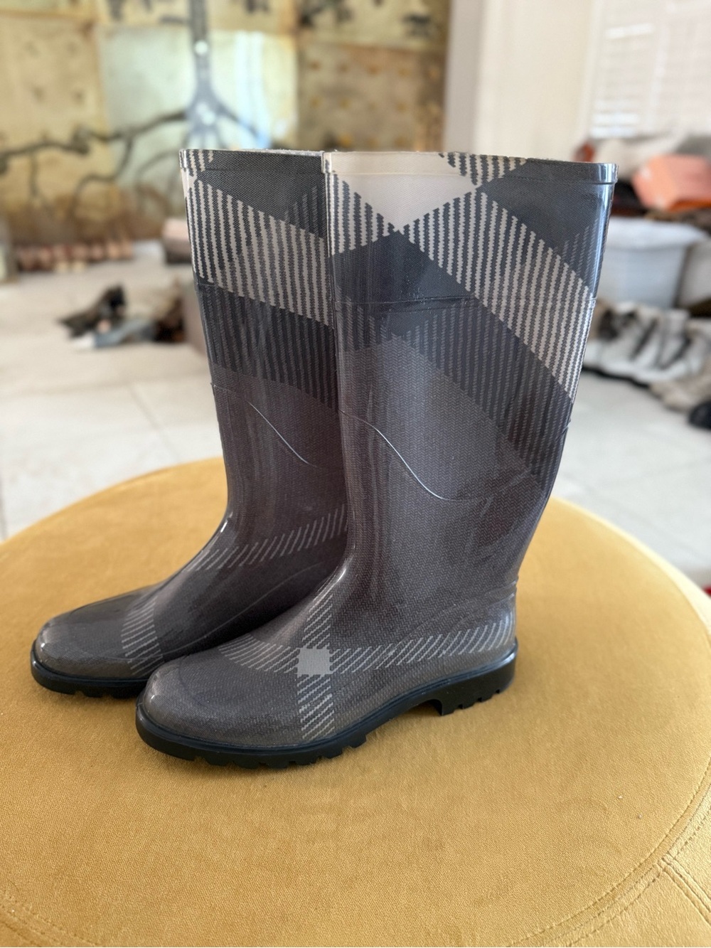 Burberry Gray Plaid Rain Boots - Picture 2 of 8